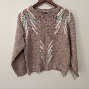 VTG Women's Sz. S Chunky Sweater Crop 90s Cable Chevron Pastel Cottagecore